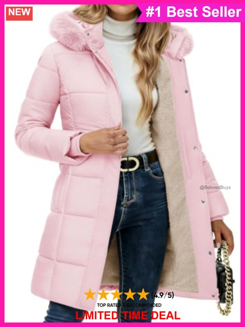 Women's Long Quilted Puffer Down Coat Fleece Lined Winter Jacket
